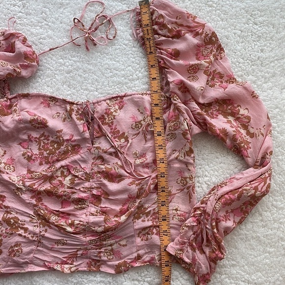 NWT - Free People Boho Hilary Pink Floral Smocked Cropped Top with Tie, Size L - Picture 6 of 9